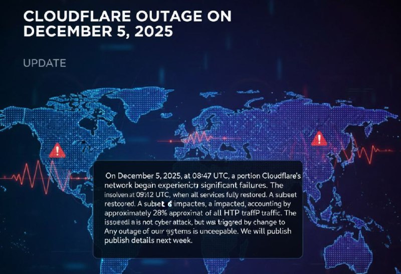 Cloudflare 2025年12月5日宕机事件报告事件概述发生时间：2025年12月5日 08:47 UTC恢复时间：2025年12月5日 09:12 UTC持续时间：约25分钟影响范围：约28%的Cloudflare HTTP流量事件性质：因系统变更引发故障，非网络攻击或恶意活动导致根本原因◆为应对本周披露的React Server Components行业级漏洞，Cloudflare尝试增加WAF缓冲区大小（从128KB增至1MB）◆在部署过程中，团队禁用了内部测试工具以解决错误增加问题◆该禁用操作通过全局配置系统执行，导致FL1代理版本中触发一个存在多年的Lua代码错误影响范围◆受影响客户使用较旧的FL1代理版本、部署了Cloudflare托管规则集◆未受影响客户未同时满足上述两条件、由中国网络提供服务的客户流量技术细节漏洞背景：为防护CVE-2025-55182漏洞，增加缓冲区大小至1MB（Next.js应用默认限制）部署机制：使用全局配置系统进行变更，该系统可在几秒内将变更传播至整个网络代码缺陷：当killswitch应用于具有