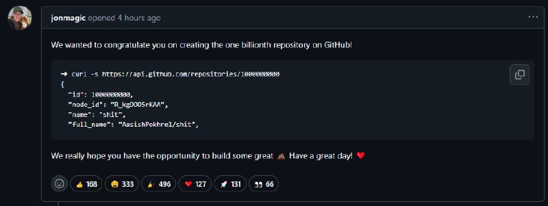 GitHub 上第十亿个仓库！然后这个仓库名字叫 shit 💩