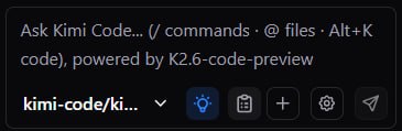 Kimi 似乎正在给没参加预览体验计划的 Kimi Code 用户推送 K2.6-code-preview，目前在插件端的 Thinking 过程已经无法展开查看