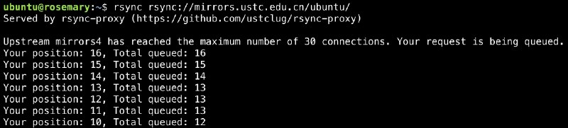 继 TUNA 镜像站发明了 Git 请求排队技术之后，USTC 镜像站也发明了 Rsync 排队技术（