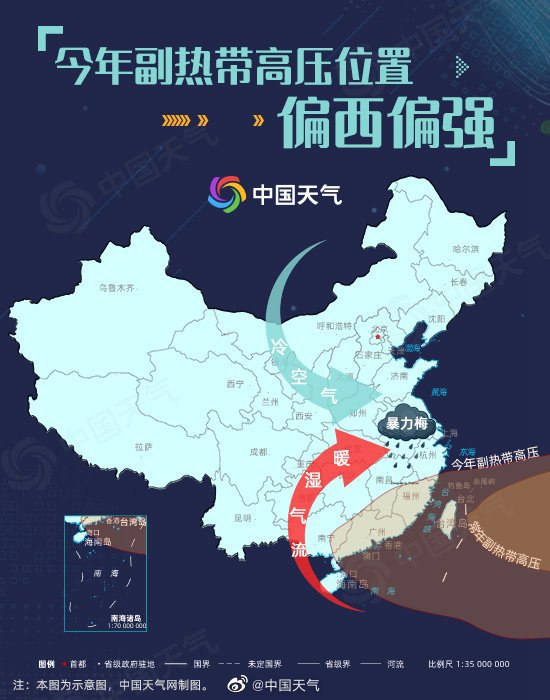 #台风 #副热带高压【71年来7月首次无台风成为现实】据中央气象台中期预报，7月月底前西北太平洋和南海仍无台风生成