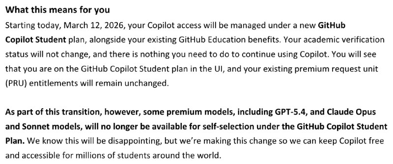 GitHub Copilot Student 似乎被大砍了，贵一点的 Model（特指定价在 Claude Sonnet 以上的）都不让手动选用了（